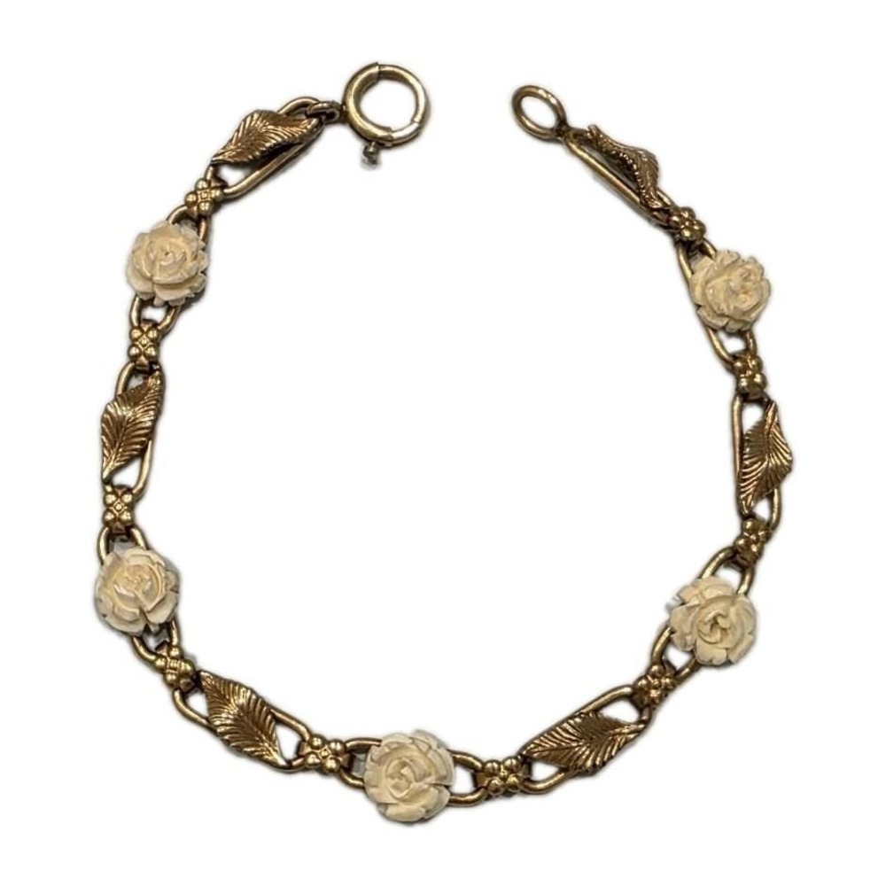 Vintage 1944+ WRE W.E. Richards 1/20 12K Gold Filled Carved Rose Bracelet 7"